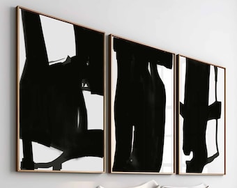 Modern/Simple/Minimal Gallery Wall Art Set of 3 Abstract Art Black and White Prints Minimalist Bedroom Decor Modern Line Drawing, Printable