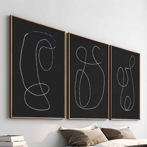 Modern Simple Minimal Gallery Wall Art Set of 3 Black and White Simple Abstract Art Living Room Decor Modern Line Drawing, Printable