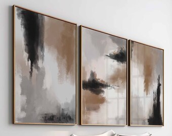 Abstract Wall Art Neutral Earth Tone Modern Set Of 3 Nordic Prints Abstract Art Brush Strokes Modern Bedroom Decor Printable Home Decor