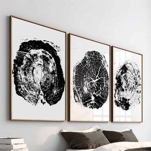 Set of 3 Black and White Tree Print Art Bedroom Wall Art Farmhouse Wall Decor Tree Rings Print Abstract Printable Art Digital Download