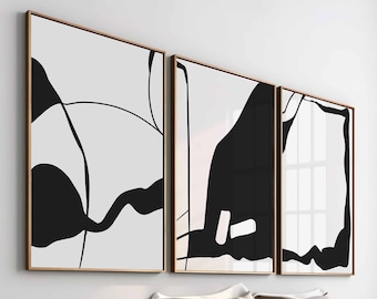 Abstrakte Kunst Druck Set Moderne minimalistische abstrakte Kunst 3er Set Schwarzweiße abstrakte Kunst moderne Linie Zeichnung druckbar