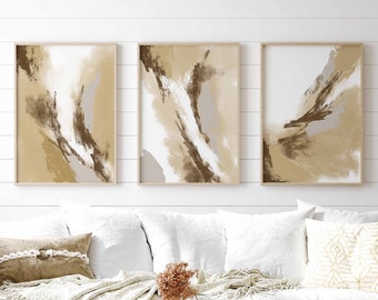 Beige Brown Abstract Gallery Wall Art Set of 3 Simple Neutral Nordic Prints Bedroom/Office Decor Modern Minimalist Abstract Art Printable