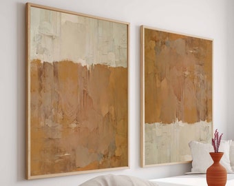 Modern Simple Earth Tone Wall Art, Set of 2 Abstract Art, Minimalistic Bedroom Decor, 2 Piece Wall Art Rust Poster Set Terracotta Art Prints