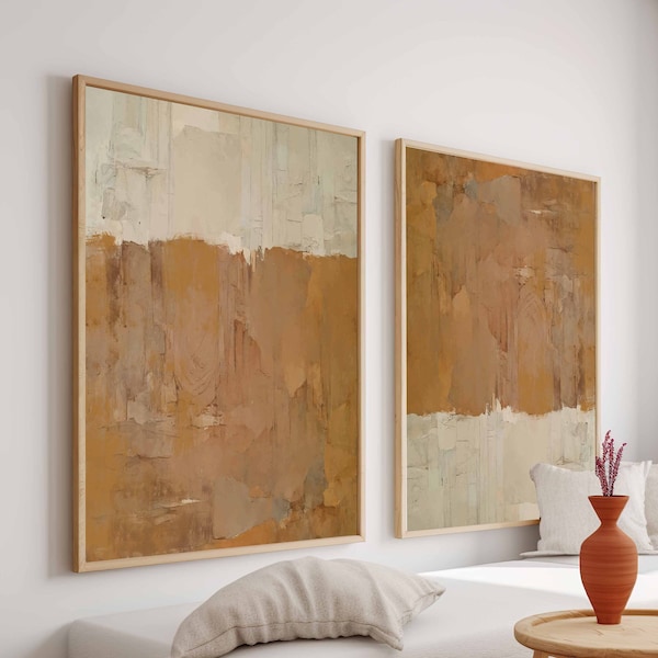 Modern Simple Earth Tone Wall Art, Set of 2 Abstract Art, Minimalistic Bedroom Decor, 2 Piece Wall Art Rust Poster Set Terracotta Art Prints