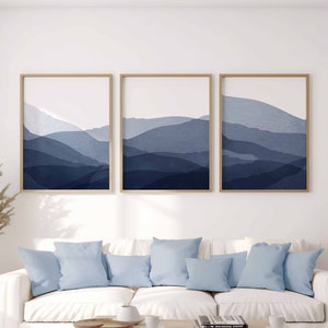 Marineblauwe muurkunst Moderne Minimal Art Gallery Wall Art Set van 3 aquarelprints Minimalistische kantoorkunst Woonkamerprints Digitale download