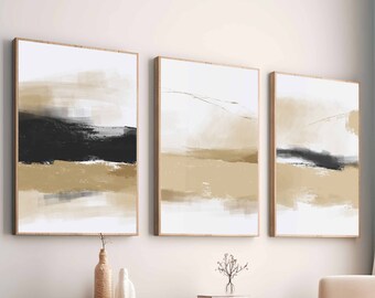 Modern Neutral Gallery Wall Art Set of 3 Black and Beige Abstract Art ...
