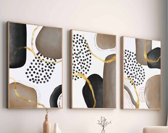 Minimal Simple Modern Gallery Wall Art Set of 3 Abstract Art Black and White Prints, Neutral Beige Wall Art Minimalist Bedroom Decor Digital