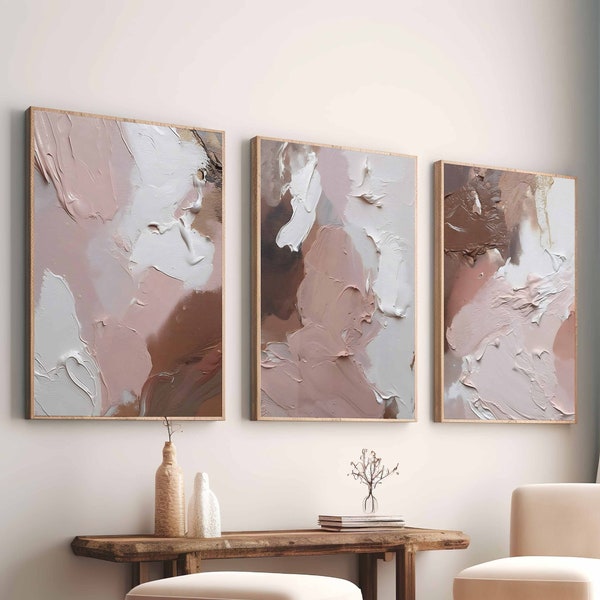 Abstract Art Prints Set of 3 Terracotta Wall Art Neutral Prints Modern Home Decor Dining Room Art Bohemian Wall Decor BrushStrokes Prints