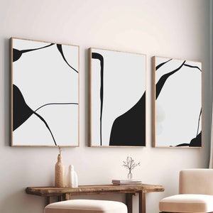 Modern Simple Minimal Gallery Wall Art Set of 3 Black and White Simple ...
