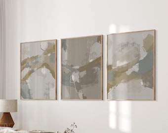 Modern Abstract Gallery Wall Art Set of 3 Beige Blue Nordic Wall Art Living Room Art Neutral Abstract Art Modern Line Drawing Printable