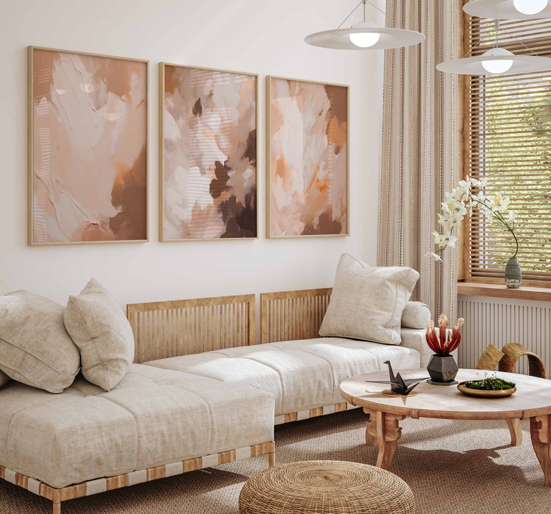 Abstract Neutral Gallery Wall Art Set of 3 Modern Art Prints Abstract ...