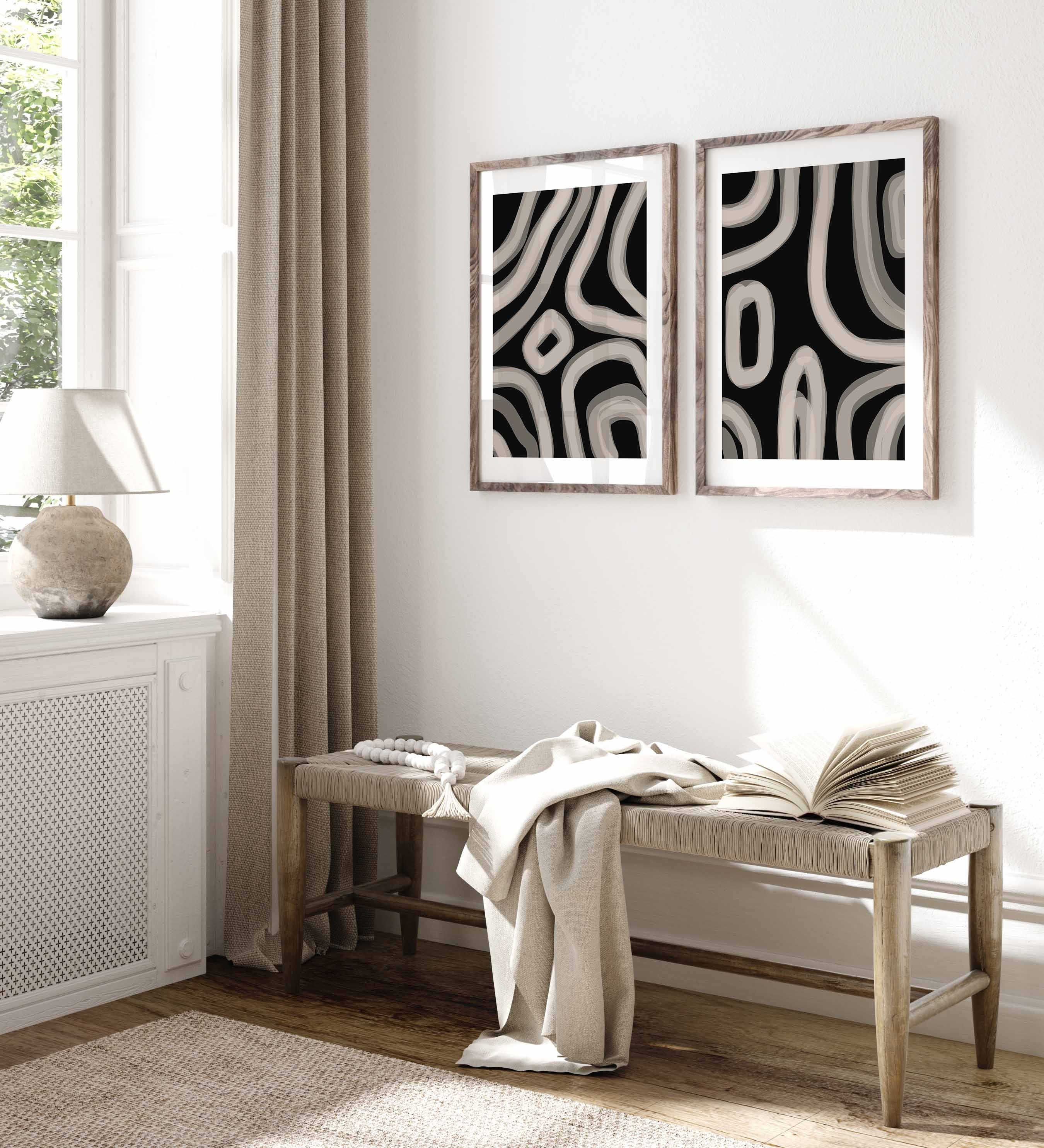 Modern Minimal Neutral Gallery Wall Art Set of 2 Black and Beige ...