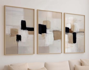 Moderne neutrale Kunstdrucke, beige abstrakte Kunst-Galeriewandkunst 3er-Set druckbare Kunst Schlafzimmer Poster minimalistische Linie Kunstdrucke digitale Kunst