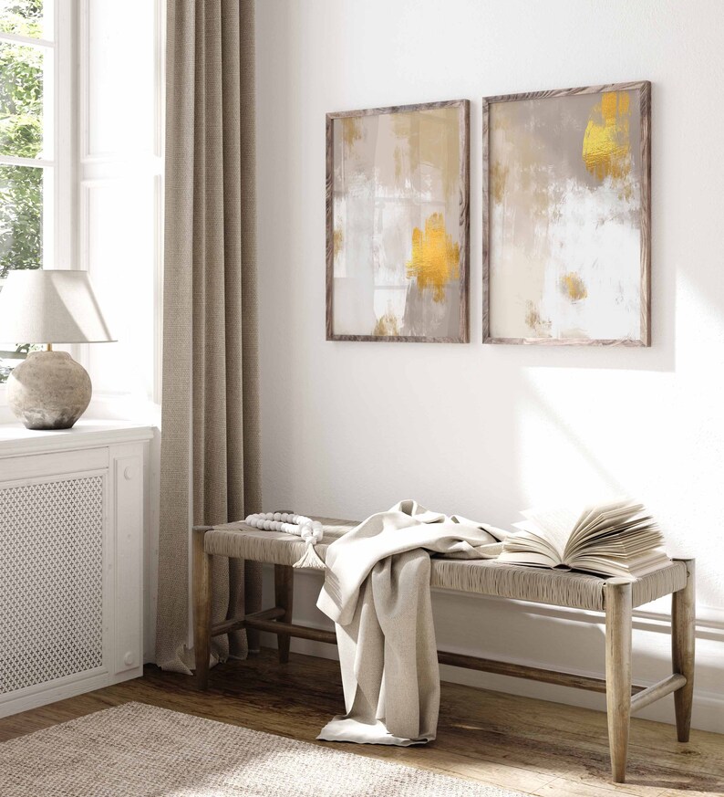 Minimalist Beige Gold Wall Art, Set of 3 Modern Neutral Prints, Large ...