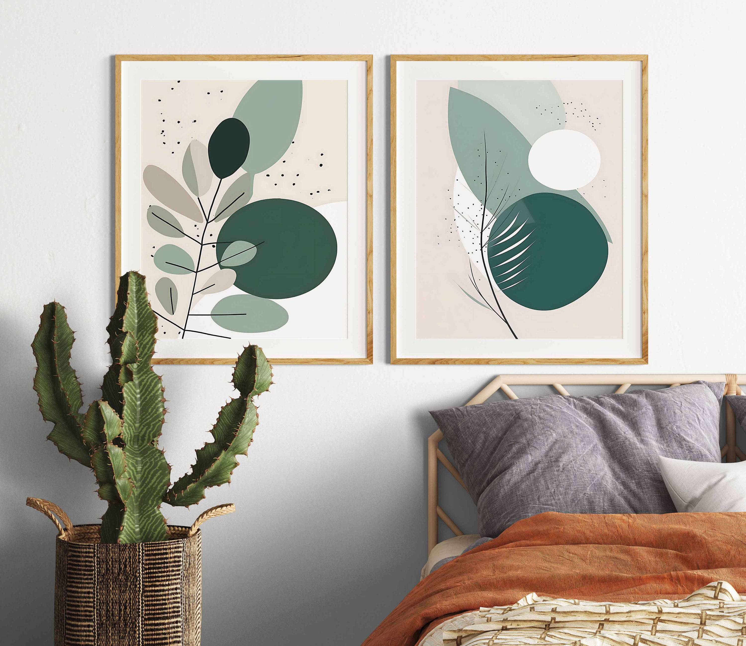 Modern Abstract Art Gallery Wall Art Set of 3 Green Wall Art Etsy