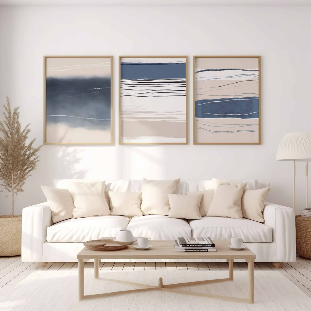 Set of 3 Digital Prints Beach House Decor Blue Wall Art Printable