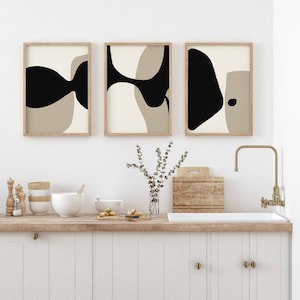 Modern Minimal Neutral Gallery Wall Art Set of 3 Black and Beige Abstract Art Farmhouse Decor Bedroom Wall Art, Living Room Art, Printable image 5