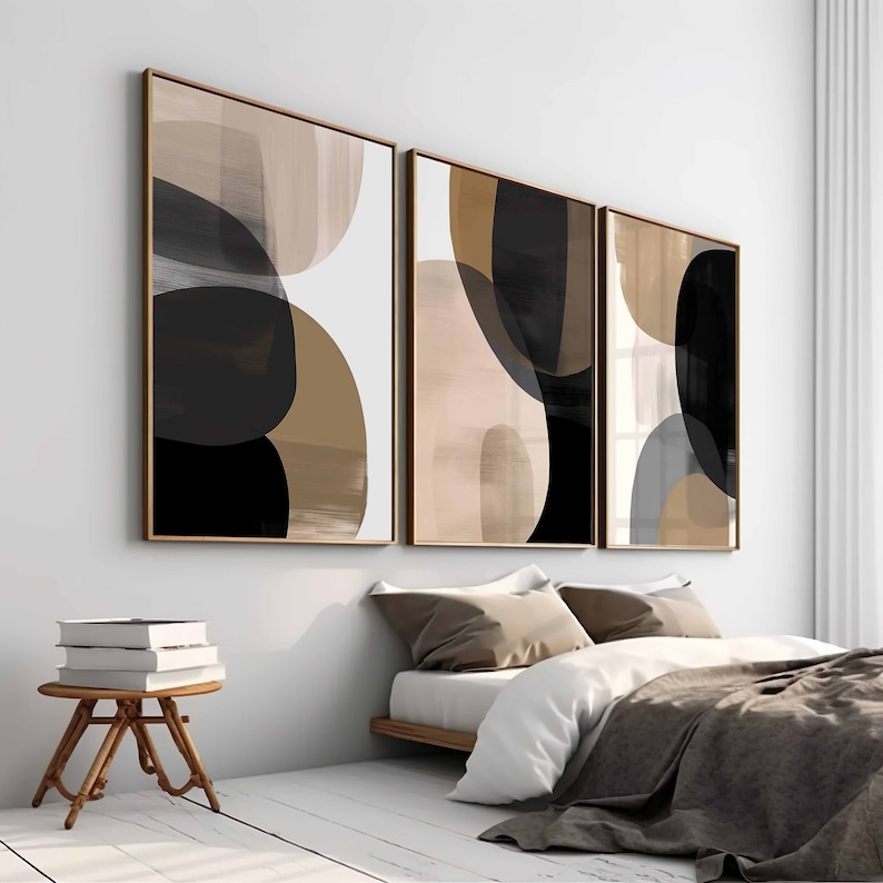 Neutral Abstract Wall Art Set of 3 Aesthetic Wall Art Beige Art Prints