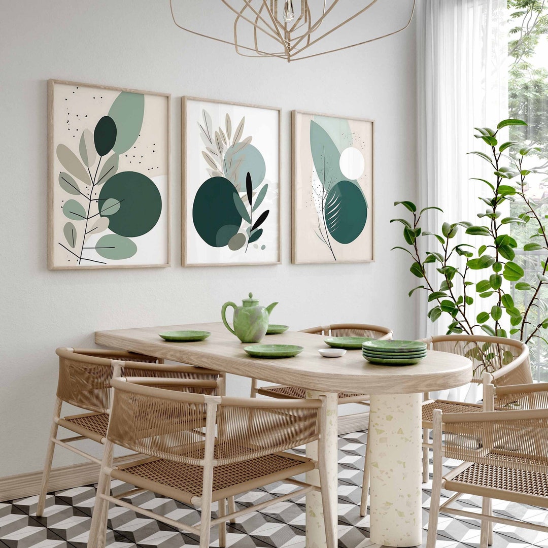 Modern Botanical Wall Art Green Leaf Wall Art Set of 3 Minimalist Green ...