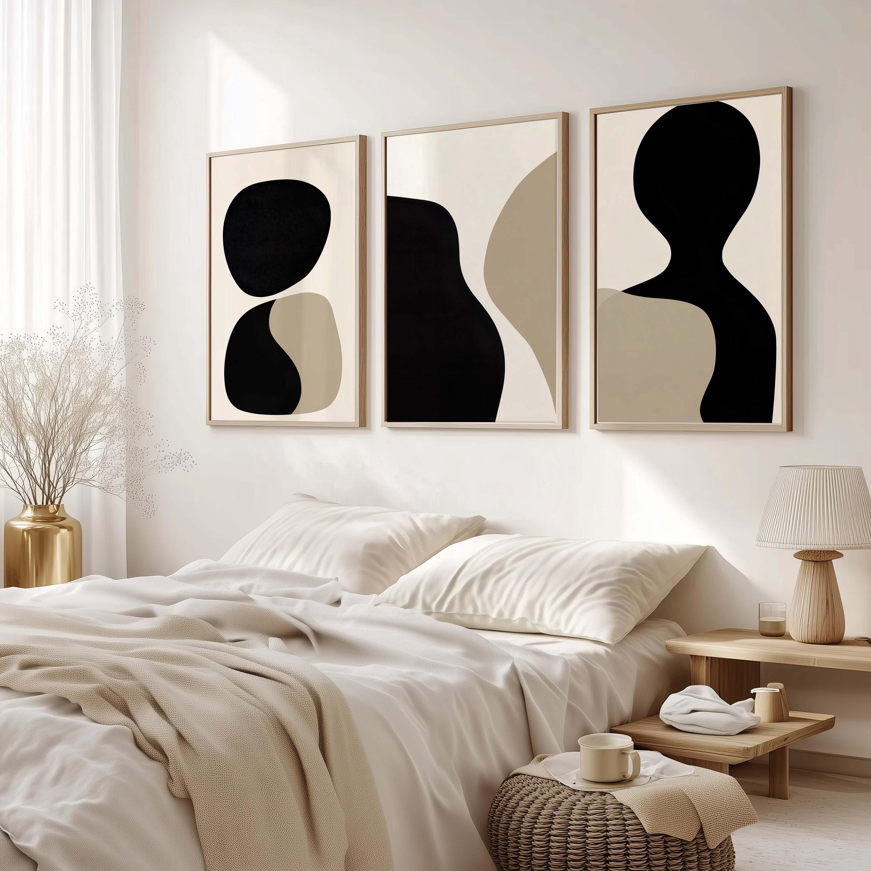 Beige Black Abstract Art Print Set of 3 Wall Art Printable Digital Art ...