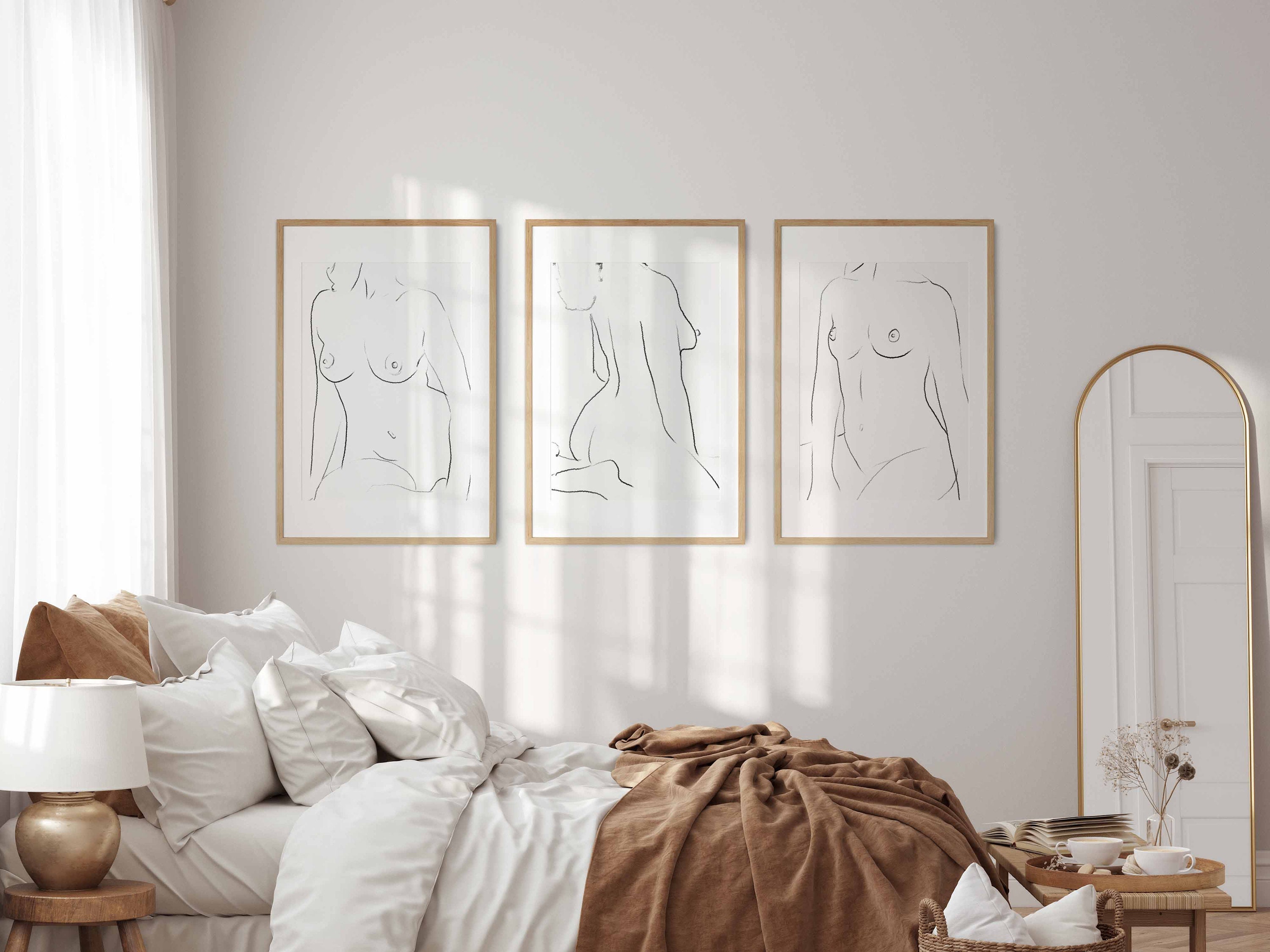 Female Figure Line Art Woman Line Art Print Set of 3 Naked Woman Wall ...