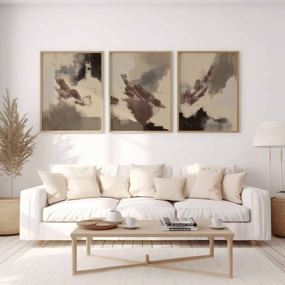 Modern Neutral Abstract Gallery Wall Art Set of 3 Beige Nordic Prints ...