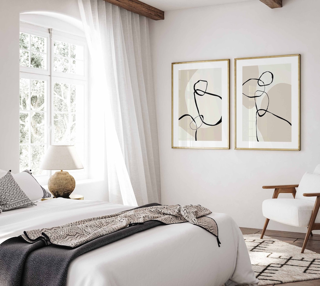 Minimalist Mid Century Modern Abstract Black and Beige Printable Wall ...