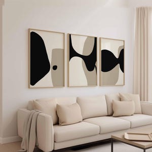 Beige Neutral Abstract Wall Art Beige Black Art Print Set of 3 Gallery Prints, Abstract Beige Art for Bedroom Posters PRINTABLE Digital Art