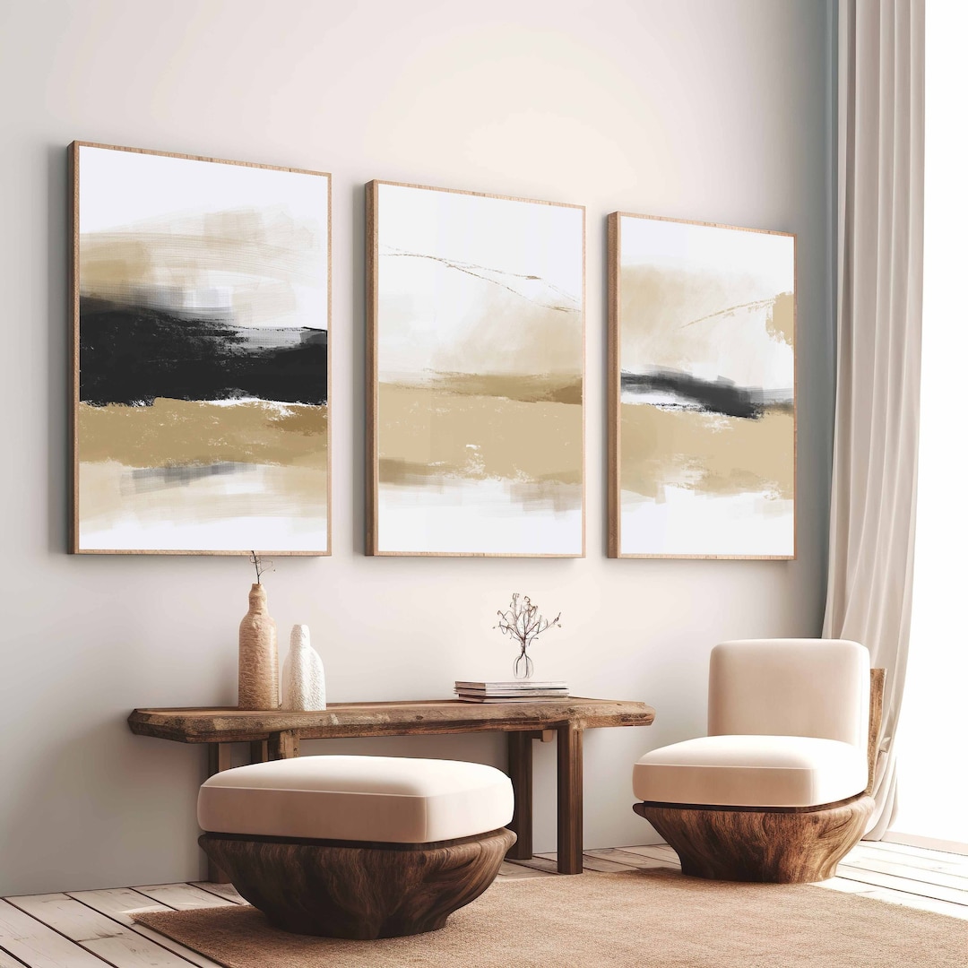 Modern Minimal Neutral Gallery Wall Art Set of 3 Black and Beige ...