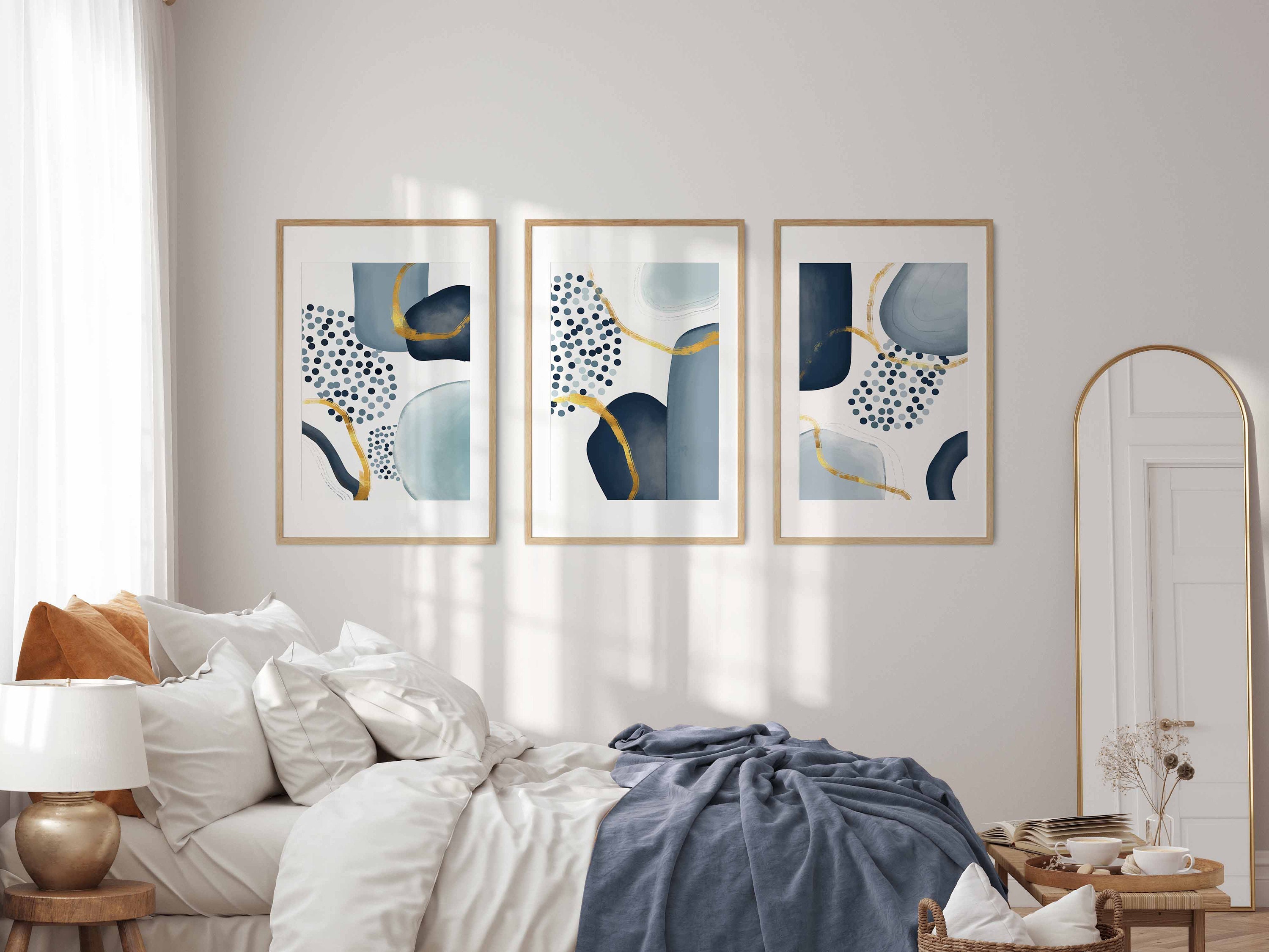 Set of 3 Printable Wall Art Navy Blue Wall Art Ombre Watercolor ...