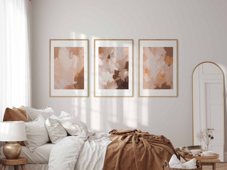 Abstract Neutral Gallery Wall Art Set of 3 Modern Art Prints Abstract ...