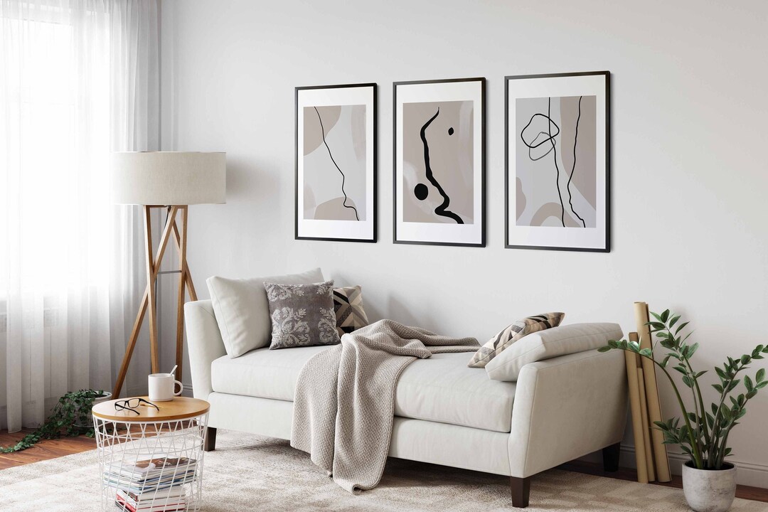 Abstract Minimal Gallery Wall Art Set of 3 Modern Greige Abstract ...