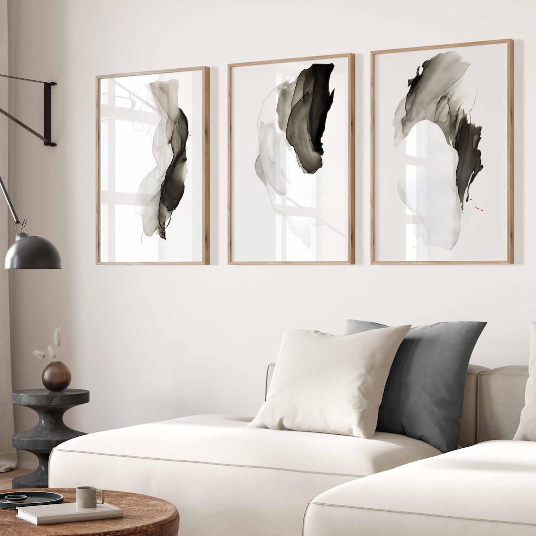 Neutral Modern Gallery Wall Art Set of 3 Abstract Brushstroke Prints ...
