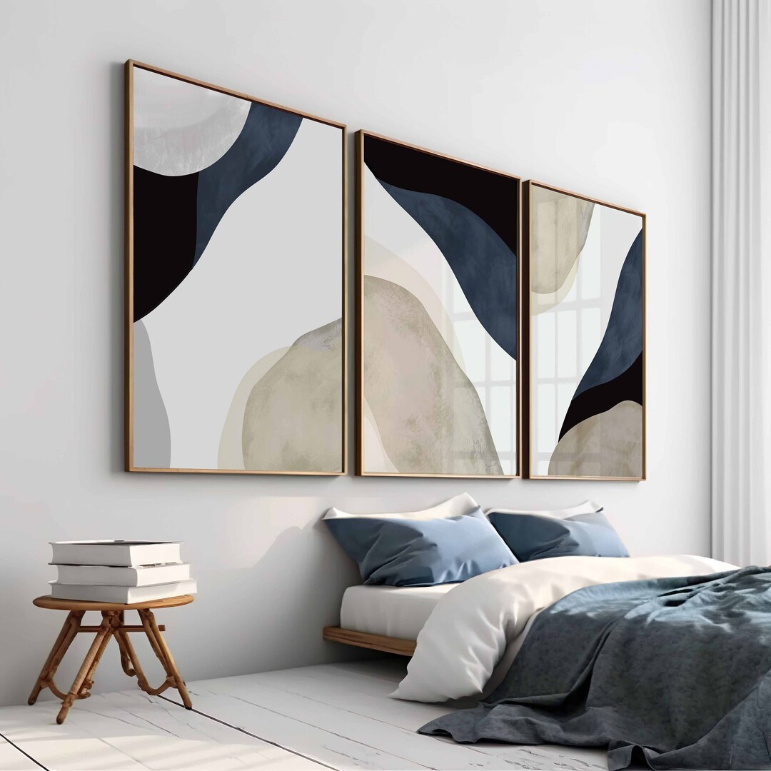 Navy Blue Wall Art, Modern Simple Neutral Gallery Wall Art Set of 3 ...