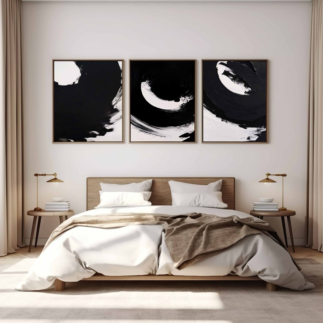 Black and White Wall Art Print Set of 3 Minimal Abstract Brushstroke ...