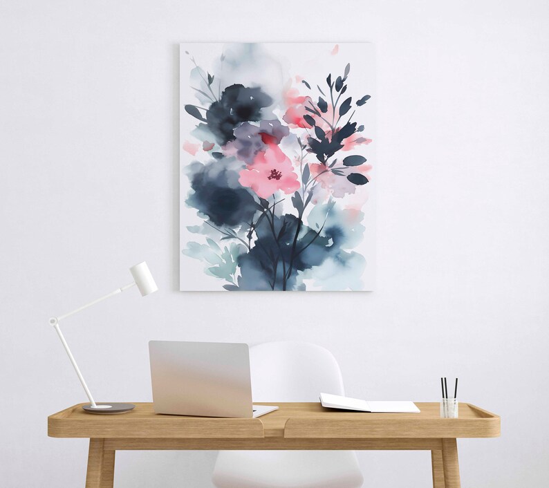 Watercolor Flower Art Wildflower Wall Art Set of 3 Floral Prints Navy