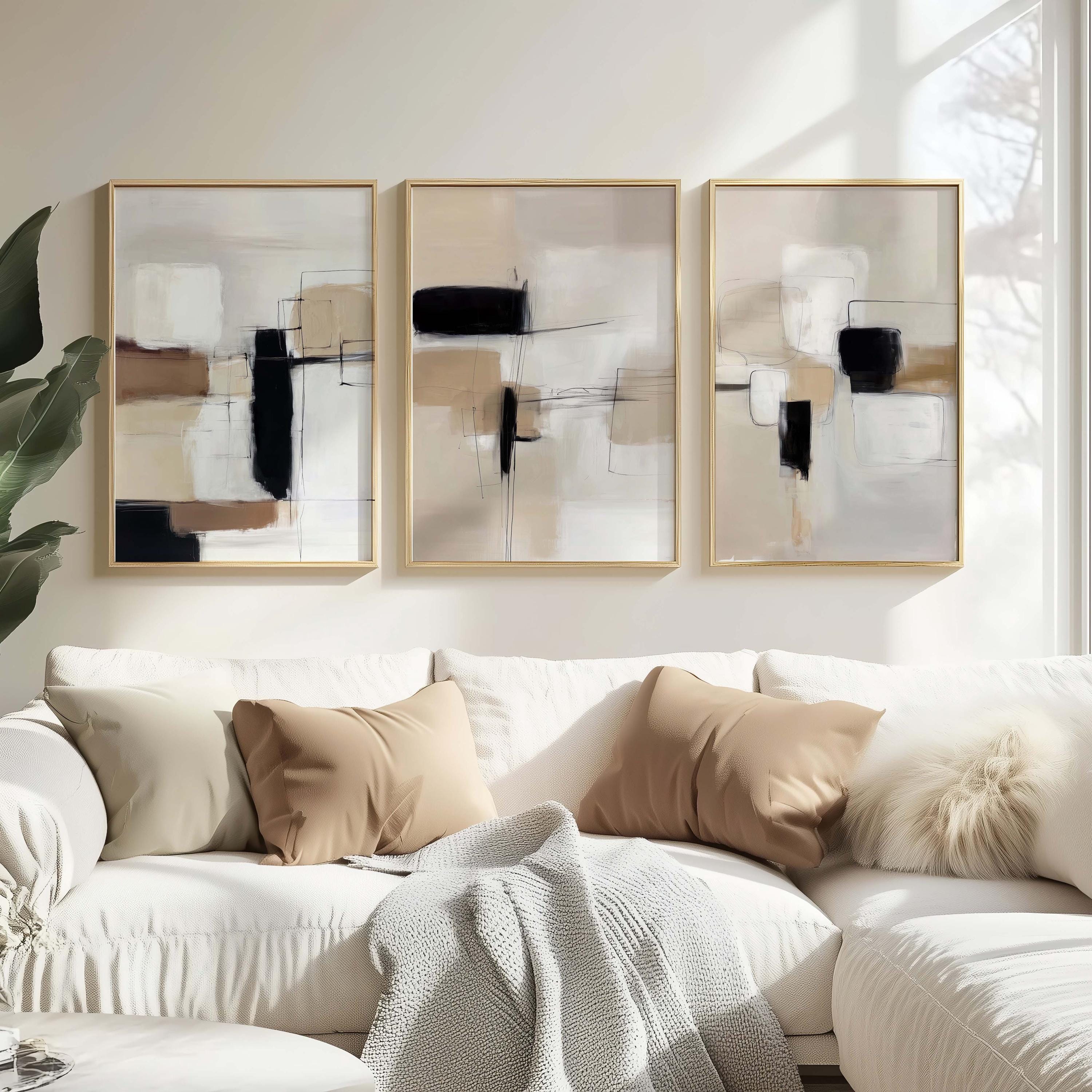 Beige and Black Art Set of 3 Prints, Modern Neutral Wall Art Beige Art ...