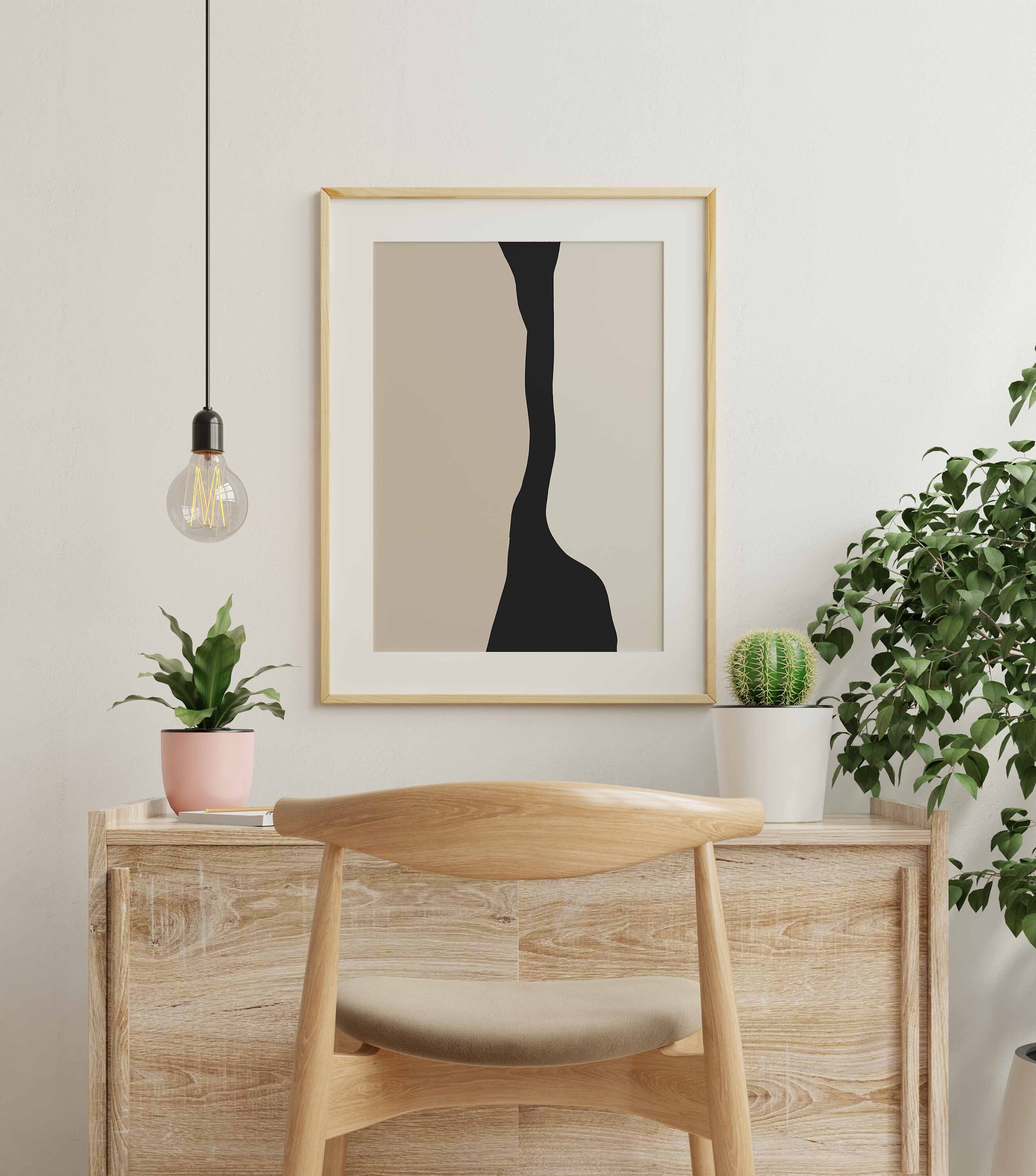 Minimalist Neutral Abstract Printable Wall Art Set of 3, Black Beige