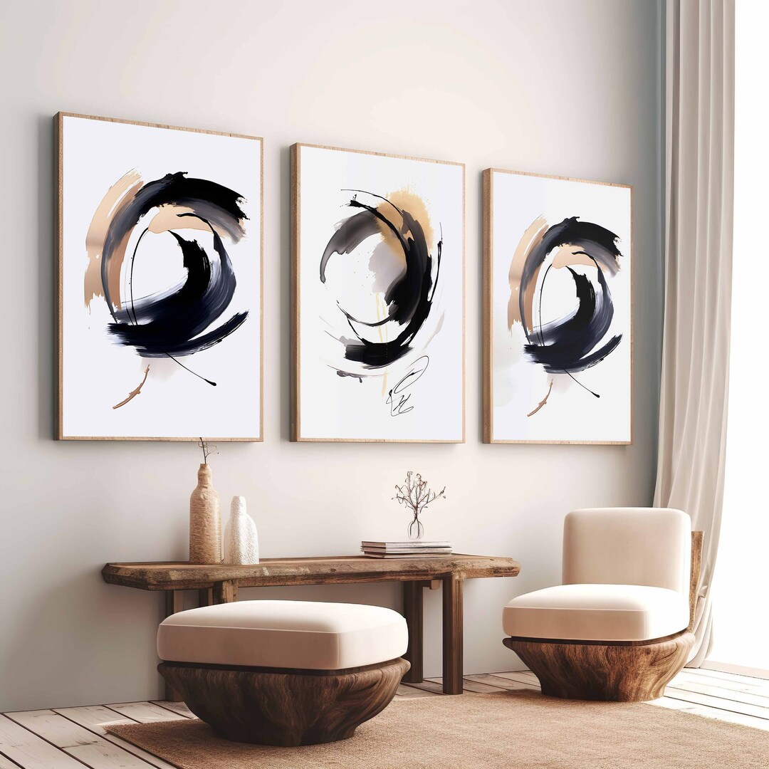Modern Neutral Gallery Wall Art Set of 3 Black and Beige Modern ...