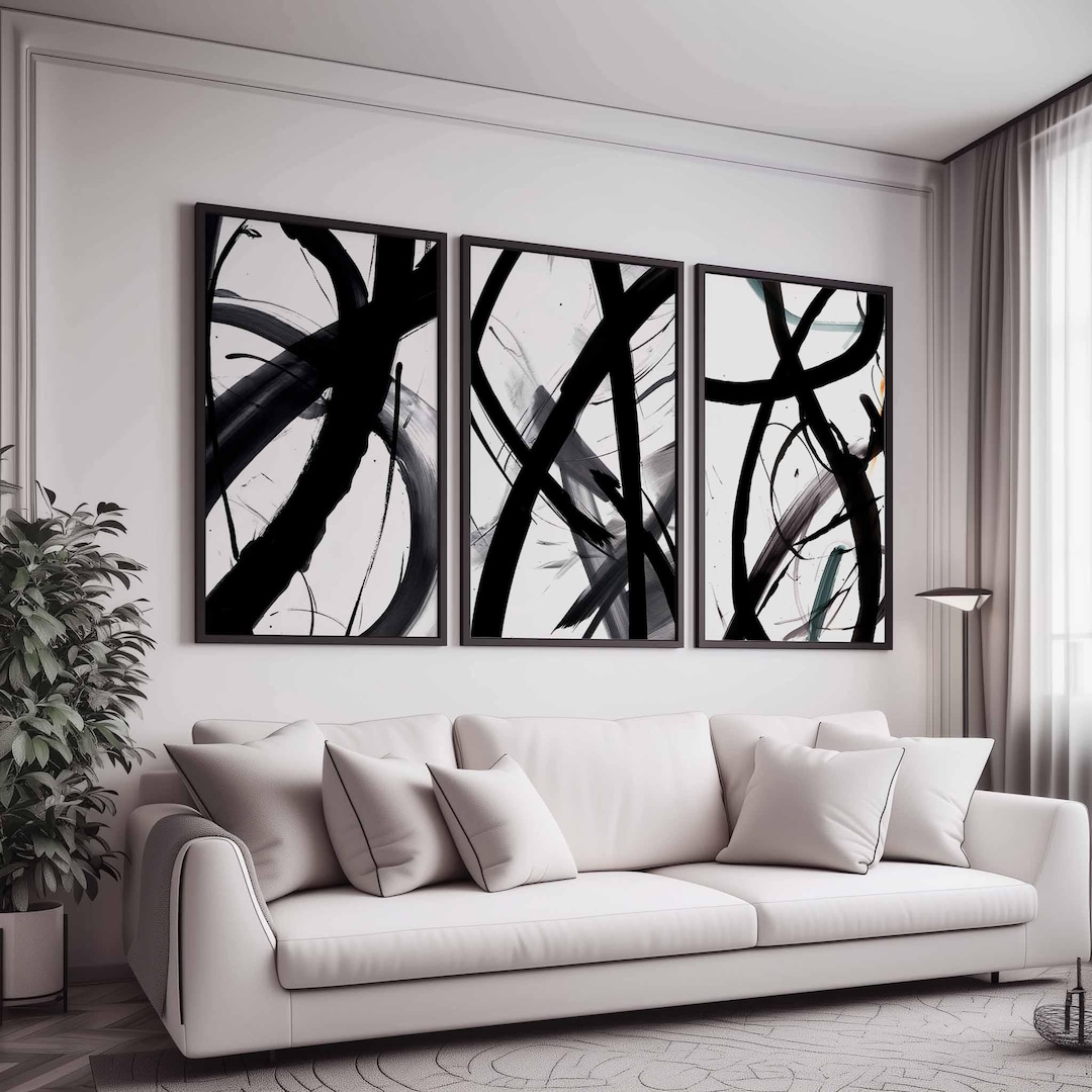 MPLONG Set Di 3 Stampe Su Tela Astratte In Bianco E Nero – 61x81 Cm Cadauna – Moderne Per Soggiorno