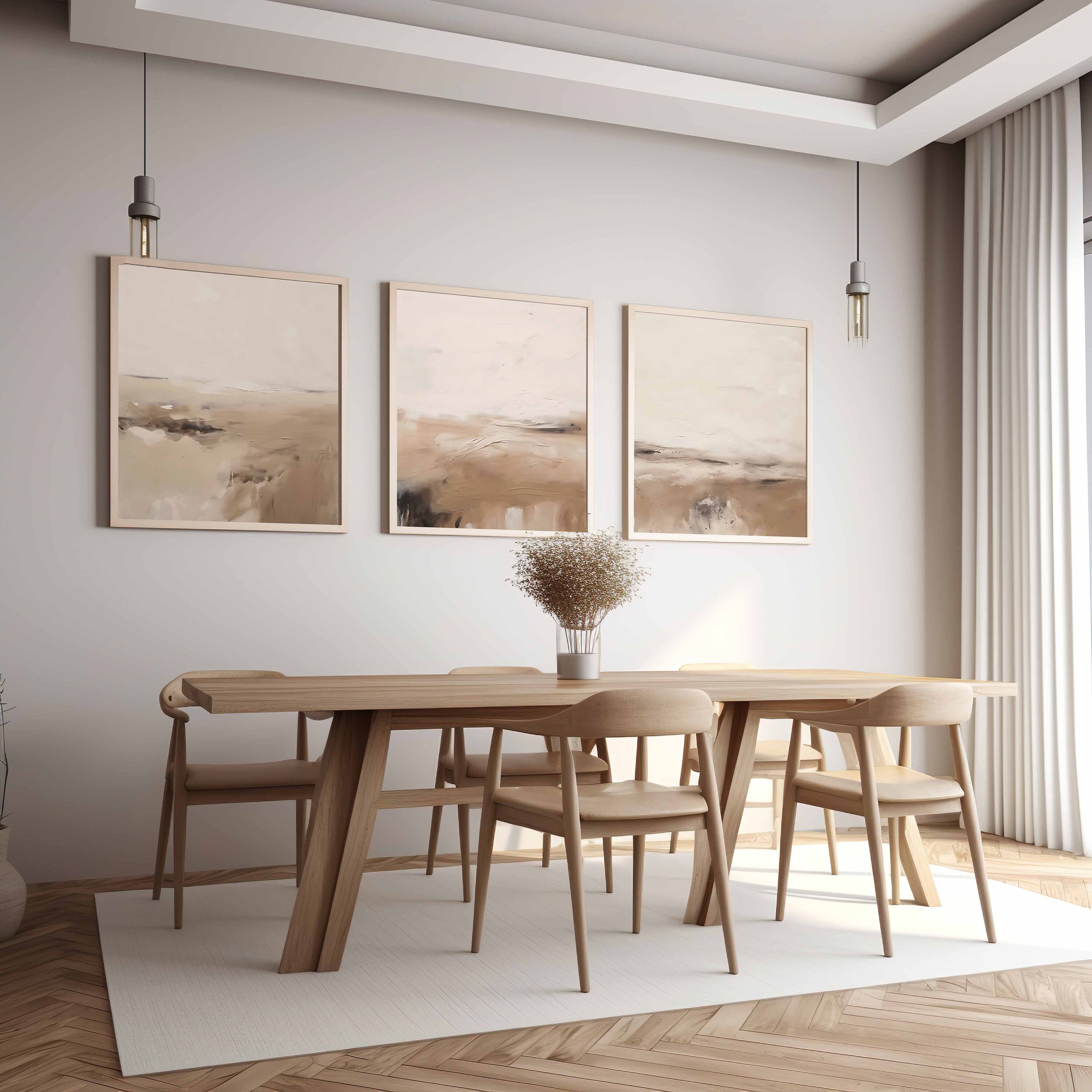 Modern Abstract Art Prints Set of 3 Printable Wall Art Beige Brown Wall ...