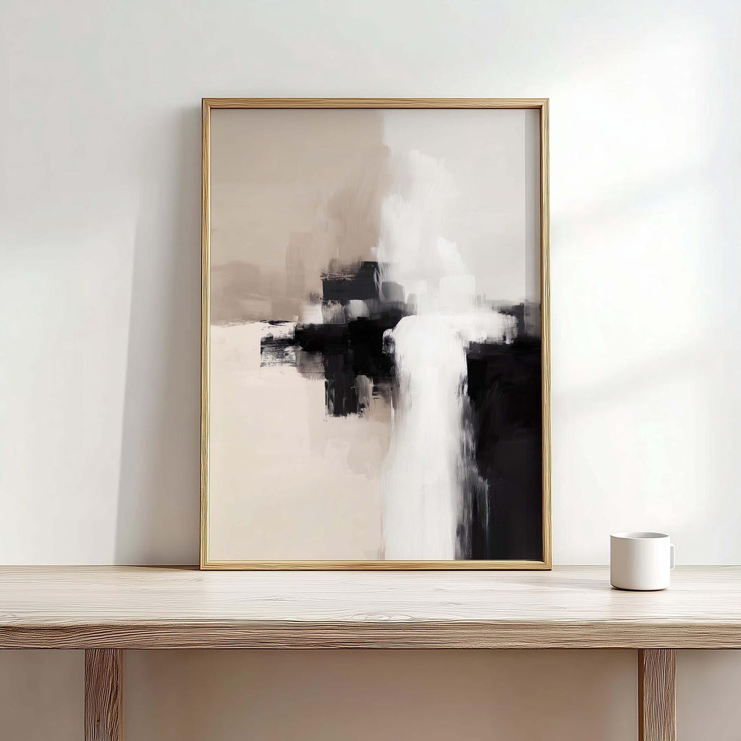 Neutral Abstract Wall Art Black Beige Print Modern Digital Download Mid ...