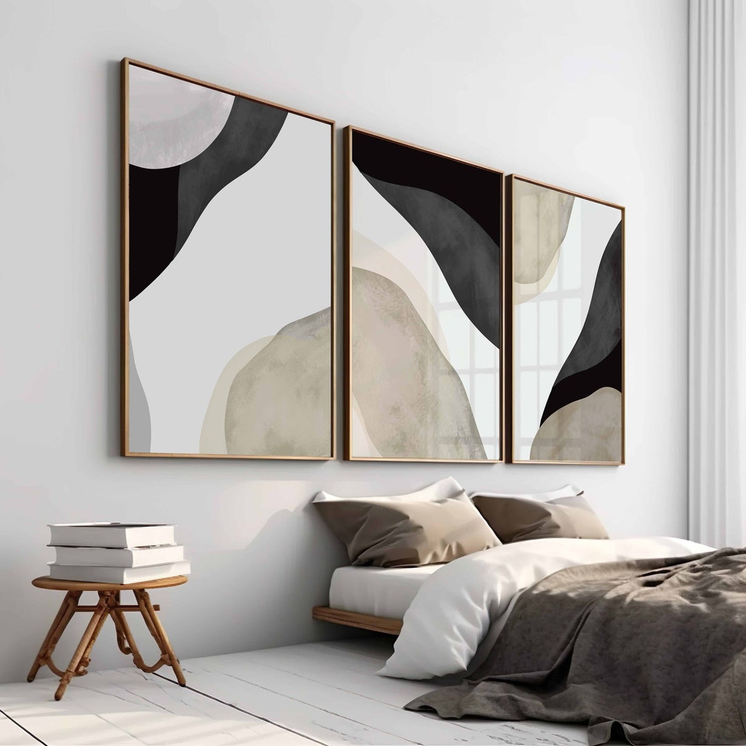 Minimal Simple Modern Gallery Wall Art Set of 3 Abstract Art Black and ...