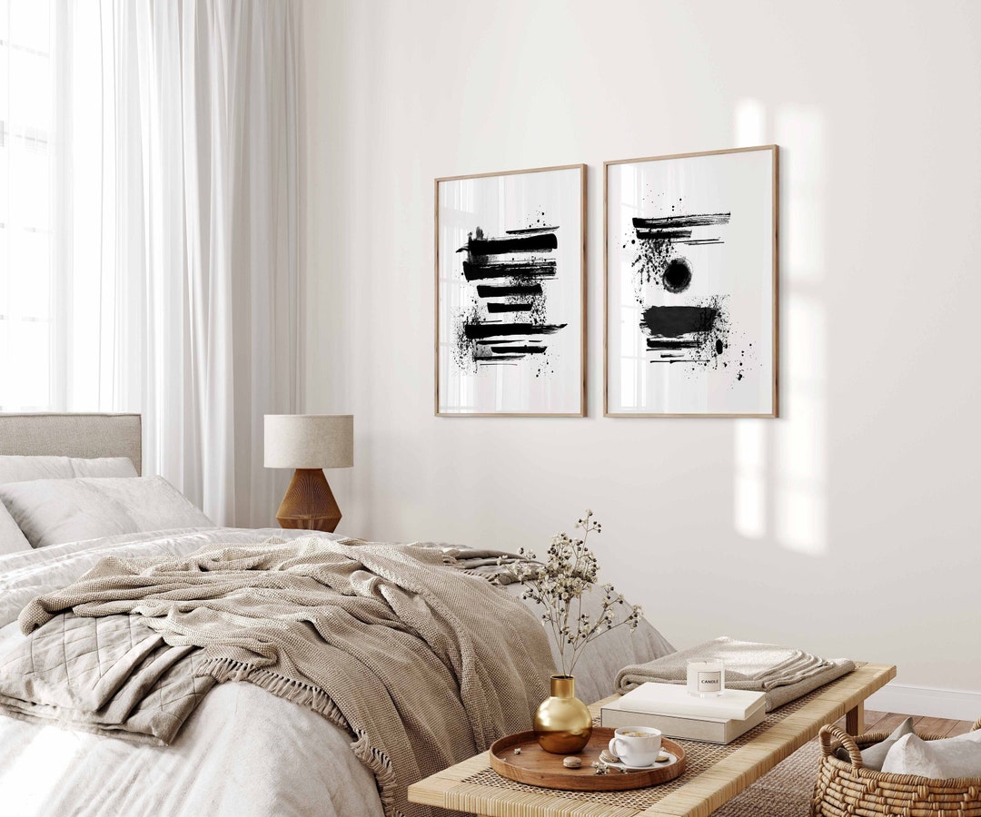 Black White Abstract Printable Wall Art Set of 2, 2 Piece Bedroom Art ...
