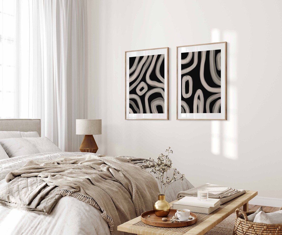Modern Minimal Neutral Gallery Wall Art Set of 2 Black and Beige ...