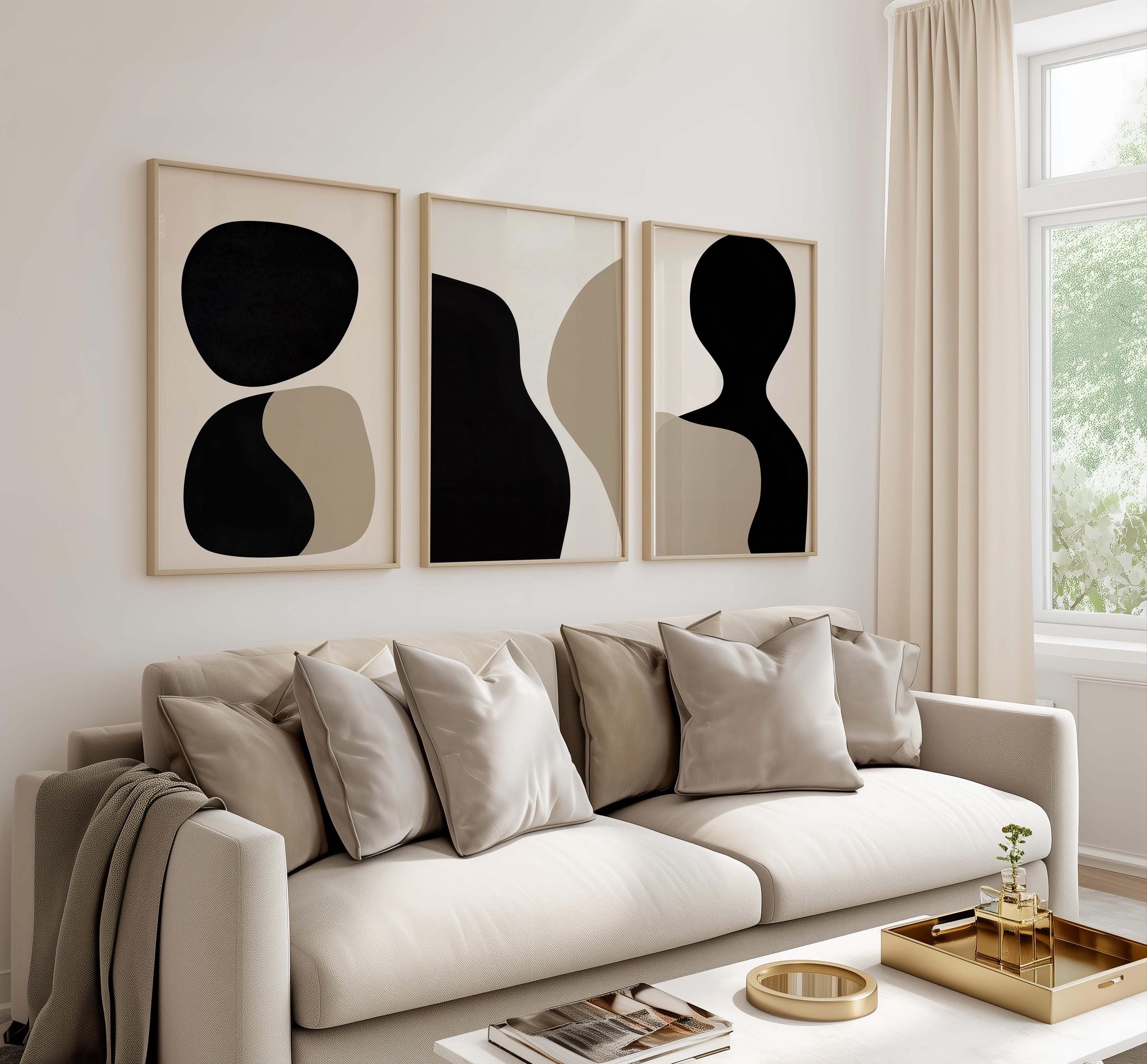Beige Black Abstract Art Print Set of 3 Wall Art Printable Digital Art ...