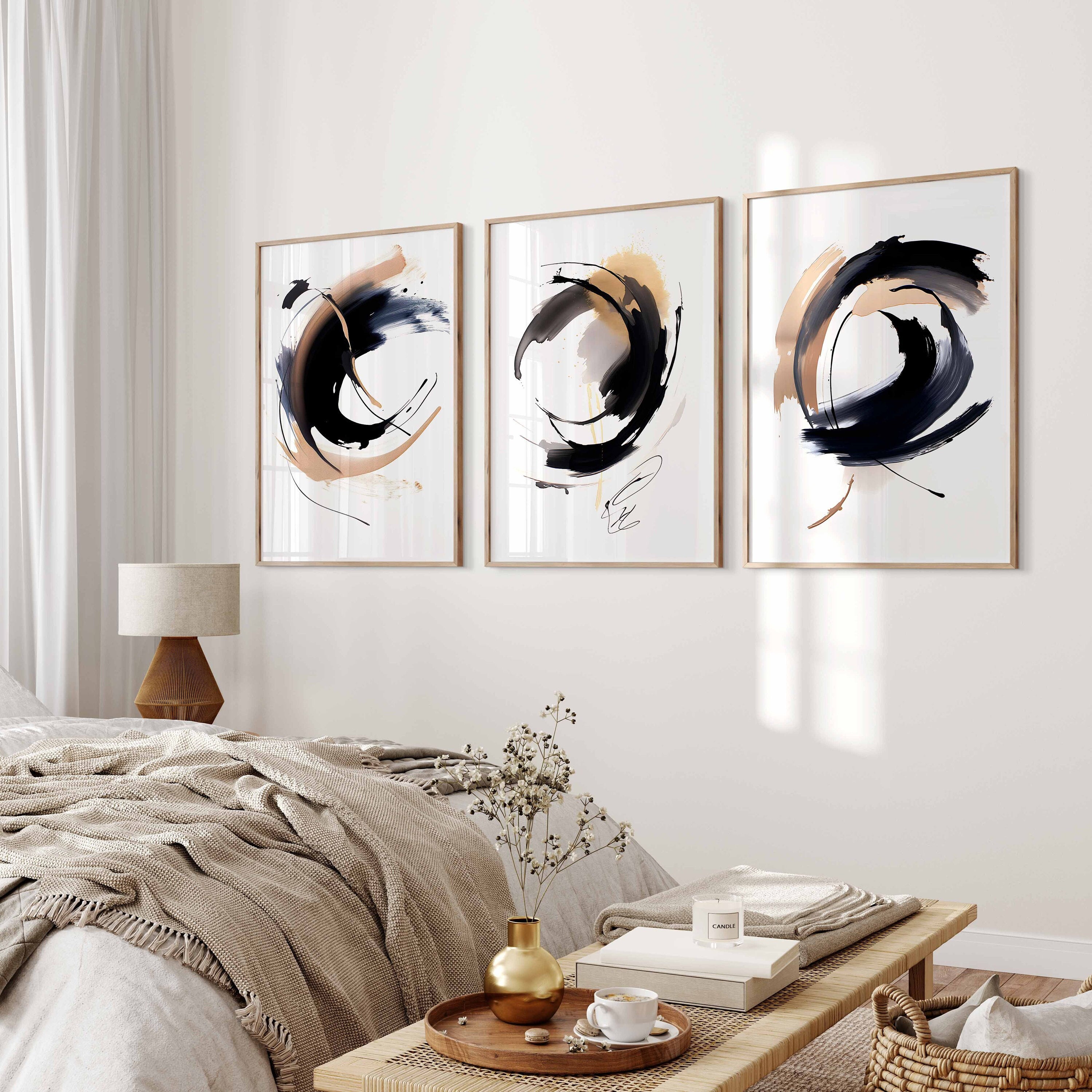 Modern Neutral Gallery Wall Art Set of 3 Black and Beige Modern ...