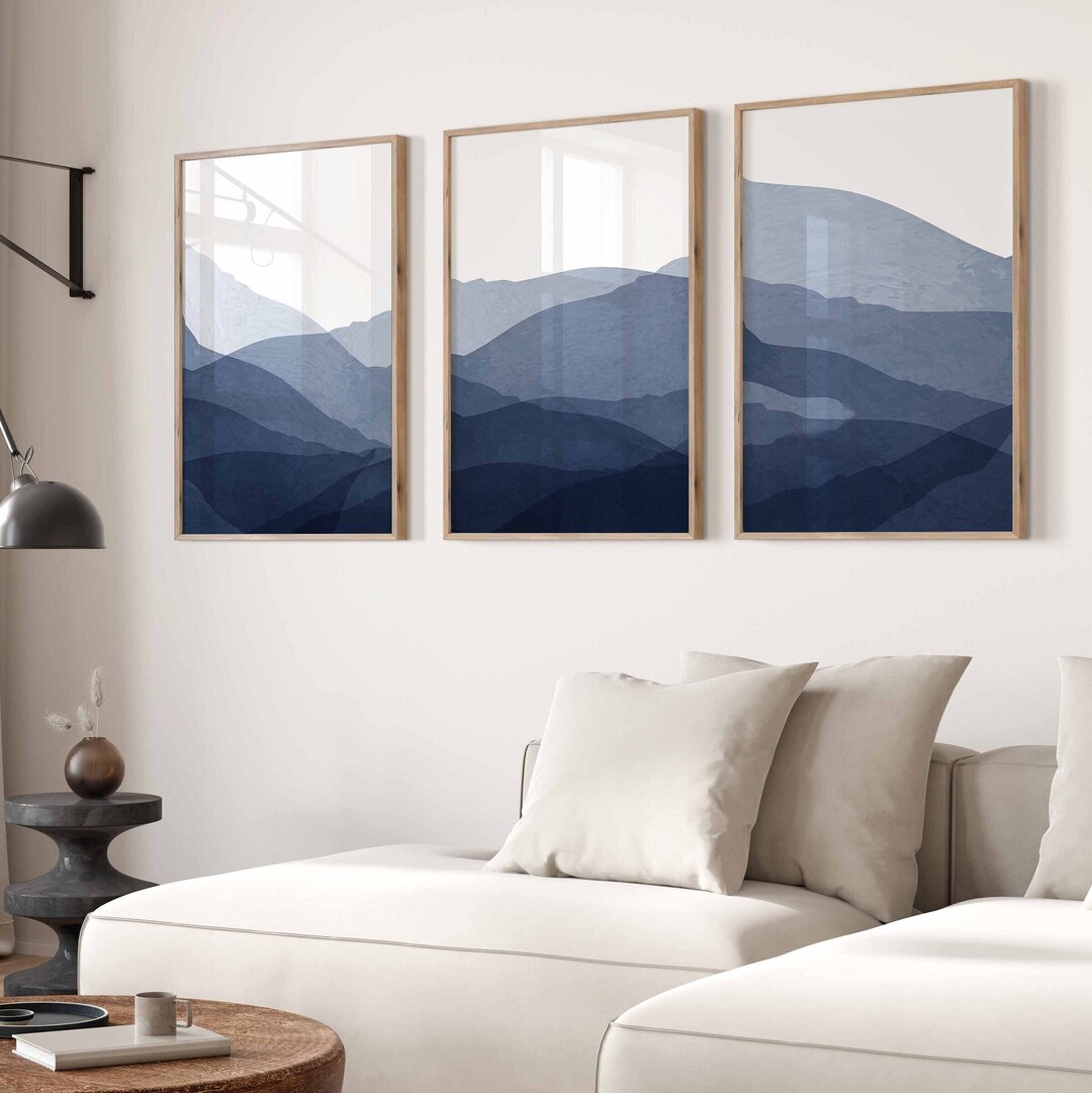 Navy Blue Wall Art Set of 3 Printable Wall Art Modern Wall - Etsy
