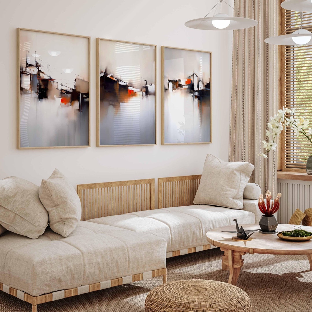 View of Modern Abstract Art Urban Landscape Art Set of 3 Apartment Wall Art ...