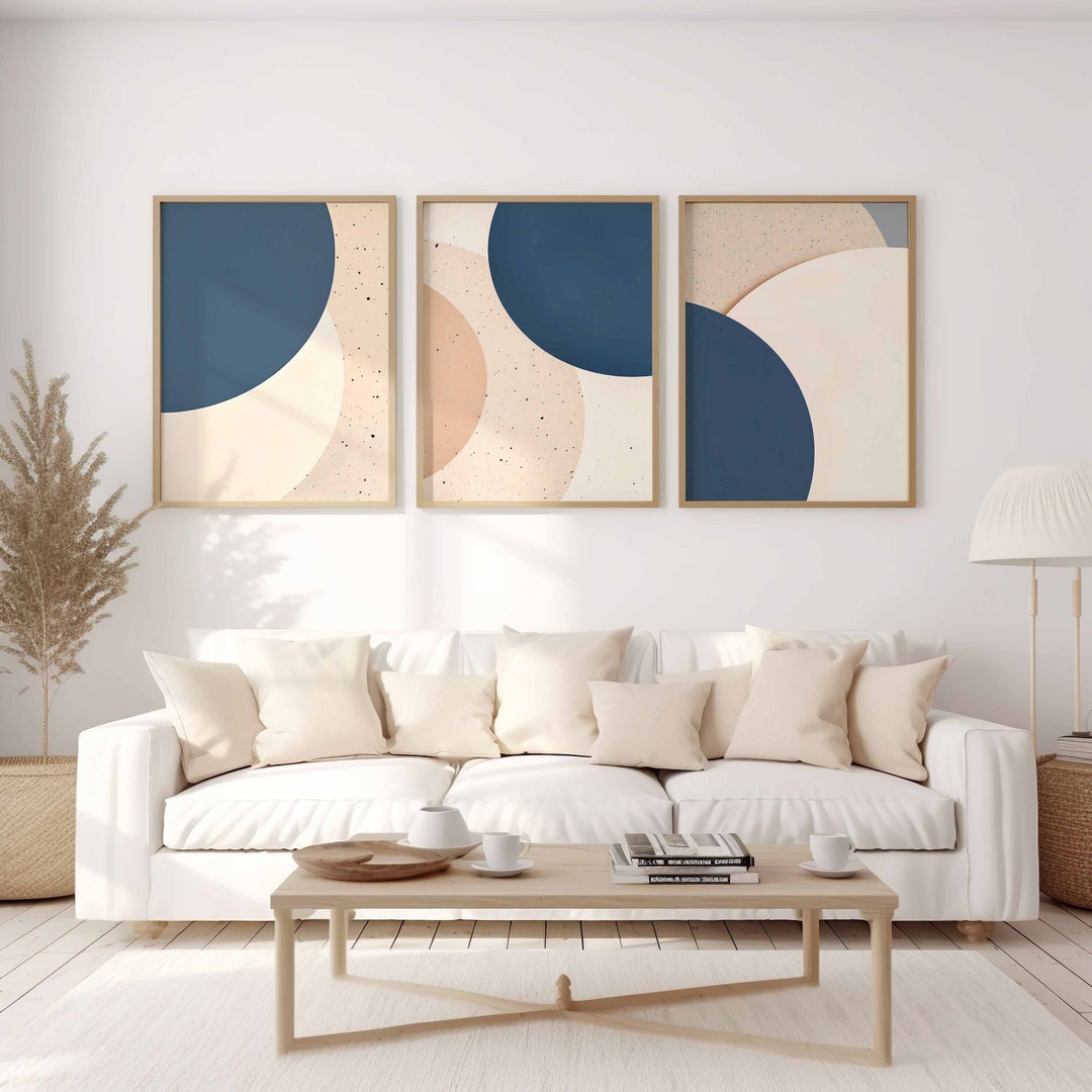 Beige Blue Wall Art Abstract Art Print Set of 3 Digital Prints Abstract ...